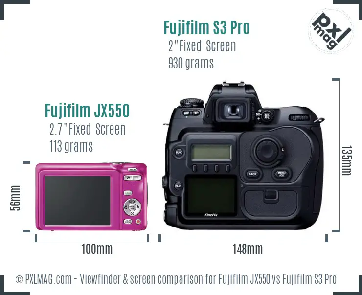 Fujifilm JX550 vs Fujifilm S3 Pro Screen and Viewfinder comparison