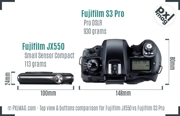 Fujifilm JX550 vs Fujifilm S3 Pro top view buttons comparison