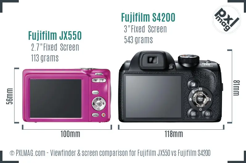 Fujifilm JX550 vs Fujifilm S4200 Screen and Viewfinder comparison