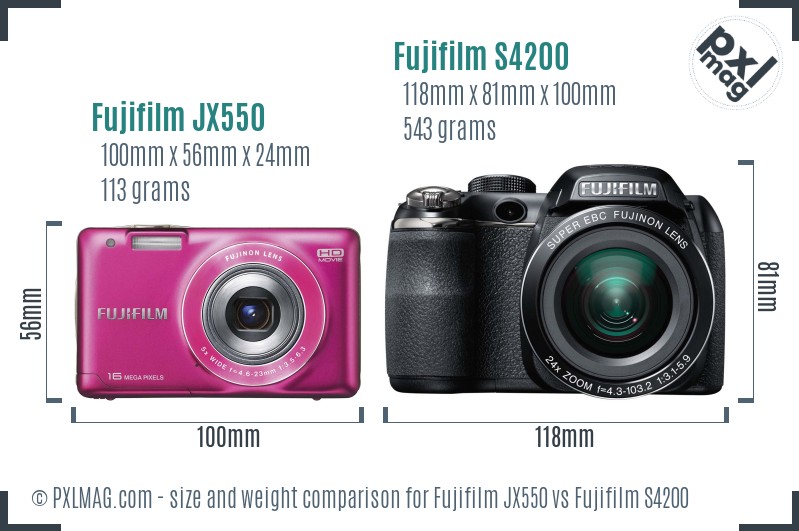 Fujifilm JX550 vs Fujifilm S4200 size comparison Fujifilm JX550 vs Fujifilm S4200 size comparison