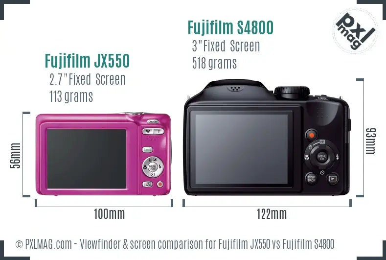 Fujifilm JX550 vs Fujifilm S4800 Screen and Viewfinder comparison