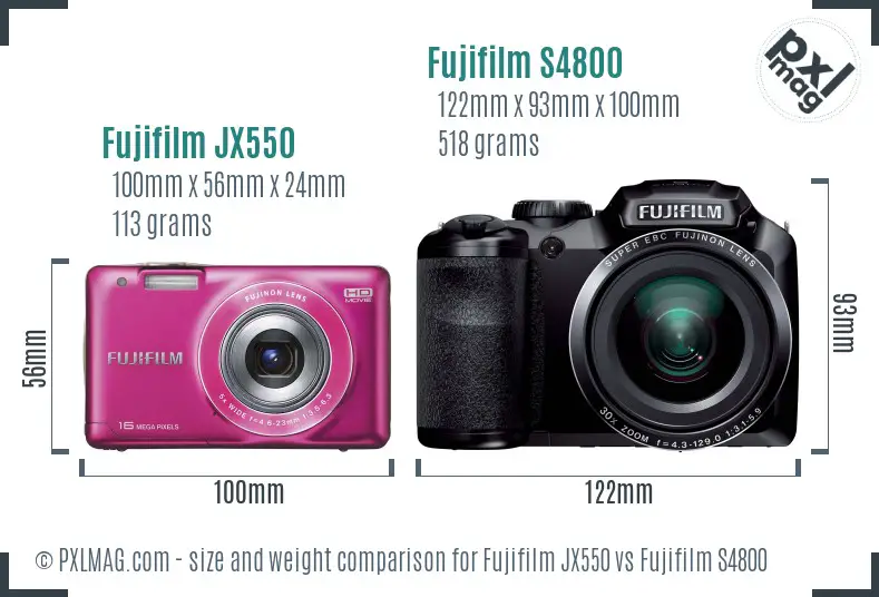 Fujifilm JX550 vs Fujifilm S4800 size comparison