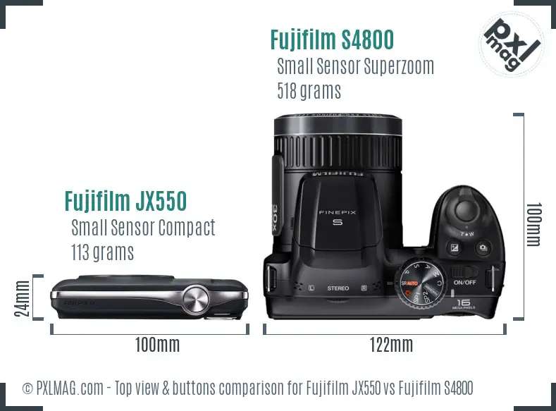 Fujifilm JX550 vs Fujifilm S4800 top view buttons comparison