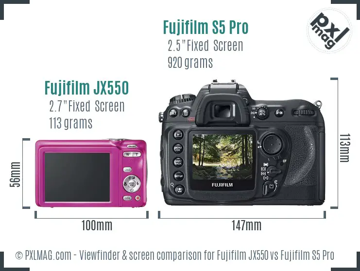 Fujifilm JX550 vs Fujifilm S5 Pro Screen and Viewfinder comparison