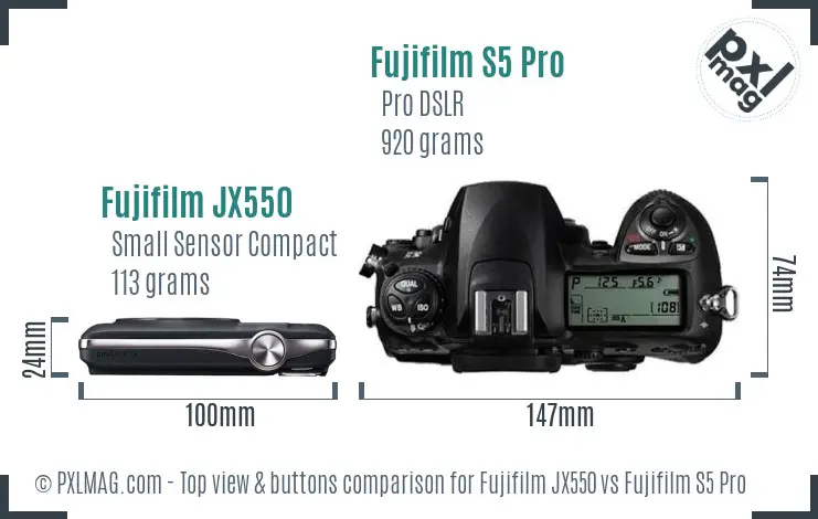 Fujifilm JX550 vs Fujifilm S5 Pro top view buttons comparison