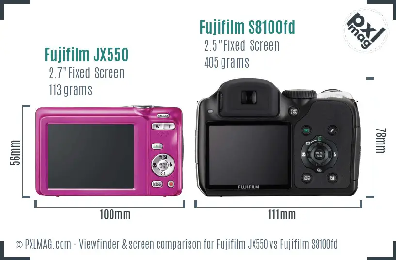 Fujifilm JX550 vs Fujifilm S8100fd Screen and Viewfinder comparison