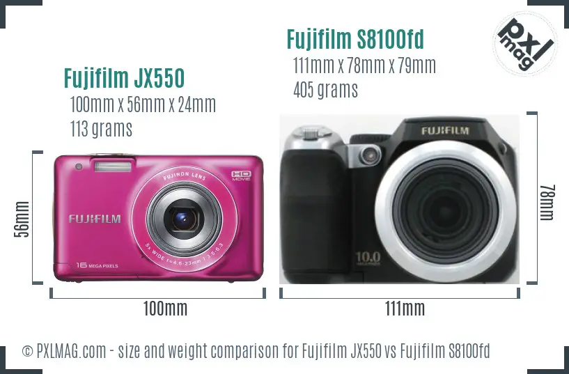 Fujifilm JX550 vs Fujifilm S8100fd size comparison