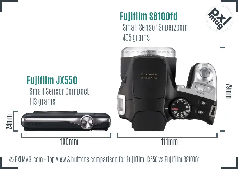 Fujifilm JX550 vs Fujifilm S8100fd top view buttons comparison