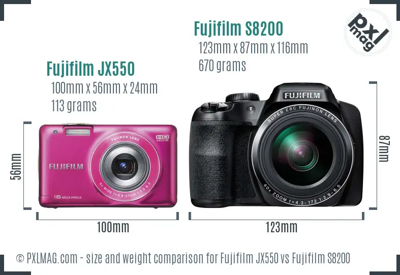 Fujifilm JX550 vs Fujifilm S8200 size comparison