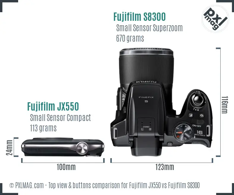 Fujifilm JX550 vs Fujifilm S8300 top view buttons comparison