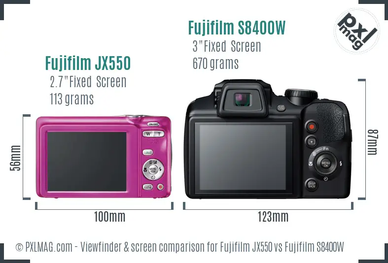 Fujifilm JX550 vs Fujifilm S8400W Screen and Viewfinder comparison