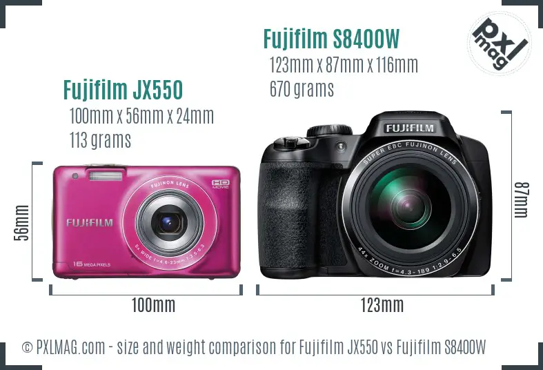 Fujifilm JX550 vs Fujifilm S8400W size comparison