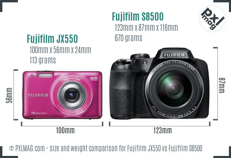 Fujifilm JX550 vs Fujifilm S8500 size comparison