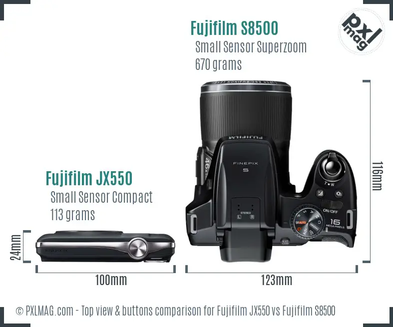 Fujifilm JX550 vs Fujifilm S8500 top view buttons comparison