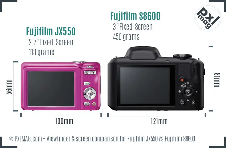 Fujifilm JX550 vs Fujifilm S8600 Screen and Viewfinder comparison Fujifilm JX550 vs Fujifilm S8600 Screen and Viewfinder comparison