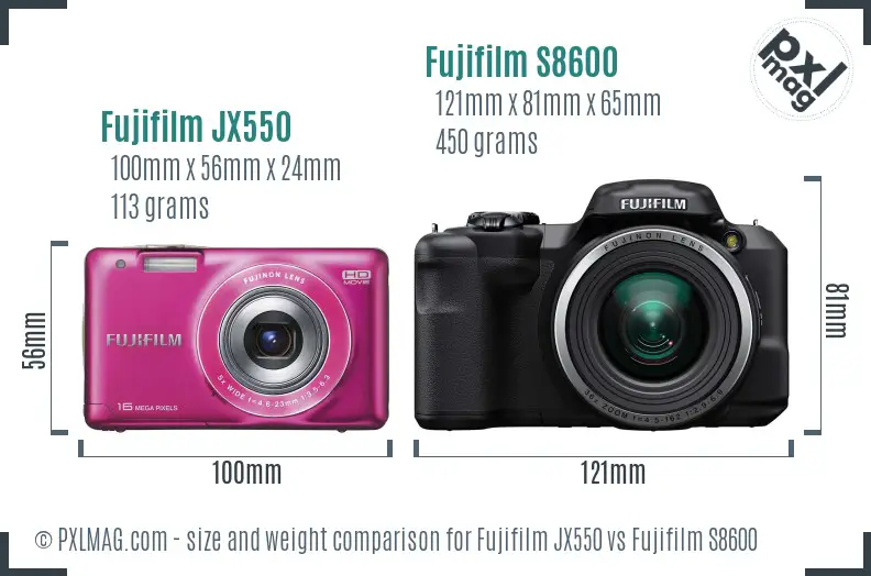 Fujifilm JX550 vs Fujifilm S8600 size comparison Fujifilm JX550 vs Fujifilm S8600 size comparison