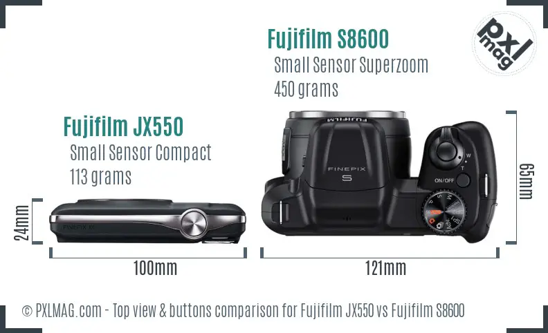 Fujifilm JX550 vs Fujifilm S8600 top view buttons comparison Fujifilm JX550 vs Fujifilm S8600 top view buttons comparison