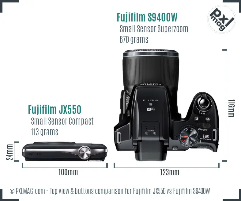 Fujifilm JX550 vs Fujifilm S9400W top view buttons comparison Fujifilm JX550 vs Fujifilm S9400W top view buttons comparison