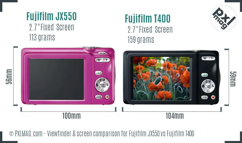 Fujifilm JX550 vs Fujifilm T400 Screen and Viewfinder comparison