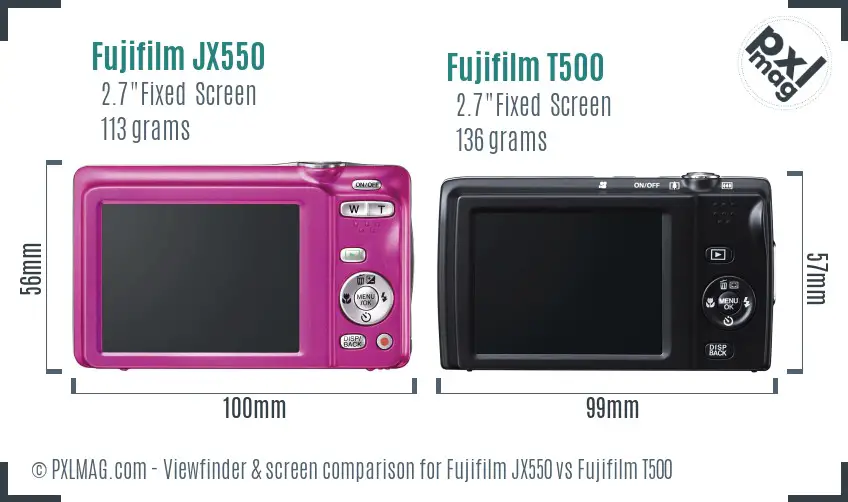 Fujifilm JX550 vs Fujifilm T500 Screen and Viewfinder comparison