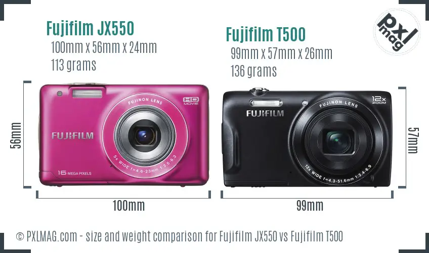 Fujifilm JX550 vs Fujifilm T500 size comparison