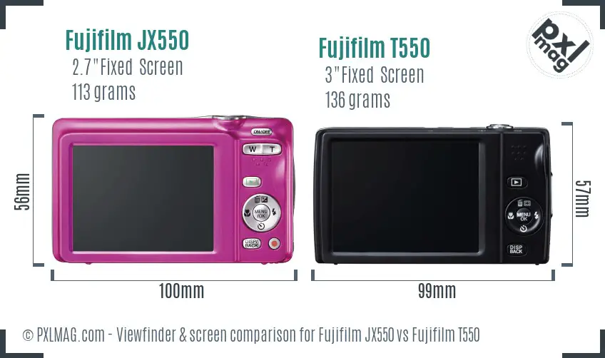 Fujifilm JX550 vs Fujifilm T550 Screen and Viewfinder comparison