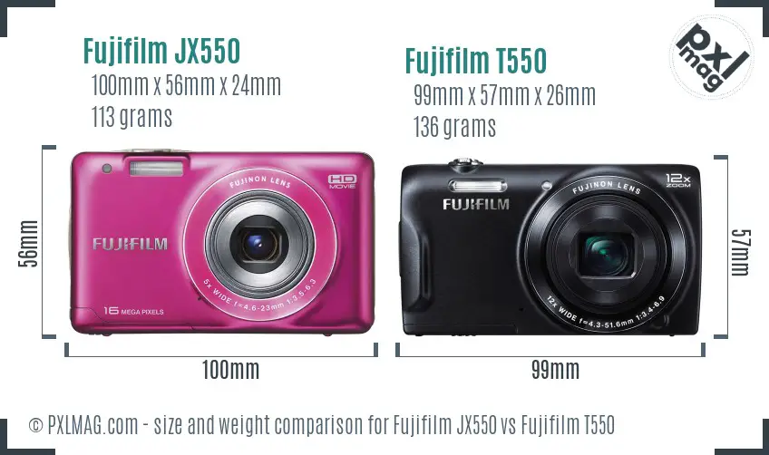 Fujifilm JX550 vs Fujifilm T550 size comparison