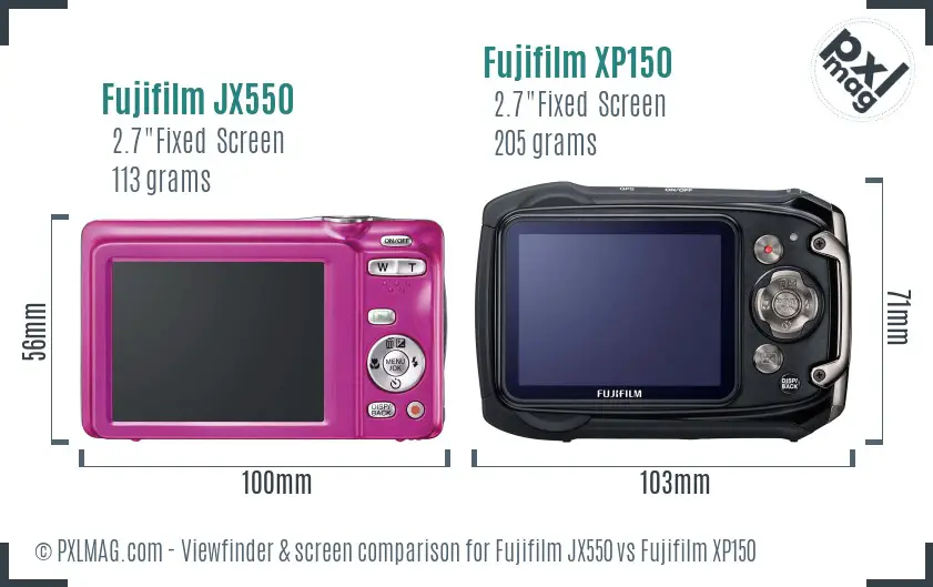 Fujifilm JX550 vs Fujifilm XP150 Screen and Viewfinder comparison