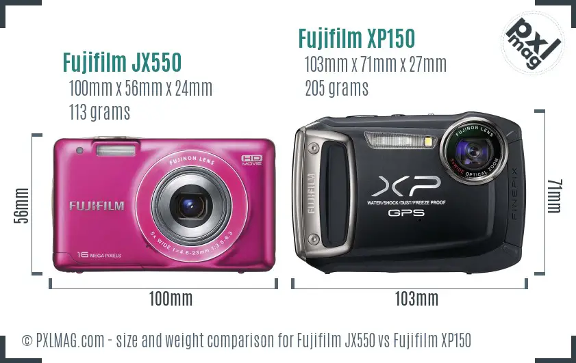 Fujifilm JX550 vs Fujifilm XP150 size comparison