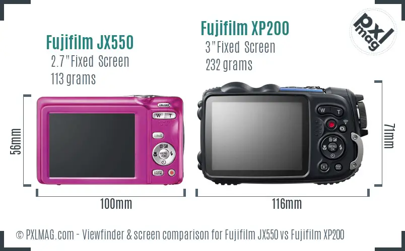 Fujifilm JX550 vs Fujifilm XP200 Screen and Viewfinder comparison