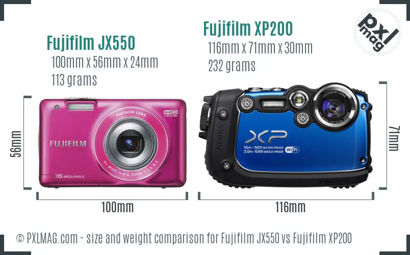 Fujifilm JX550 vs Fujifilm XP200 size comparison