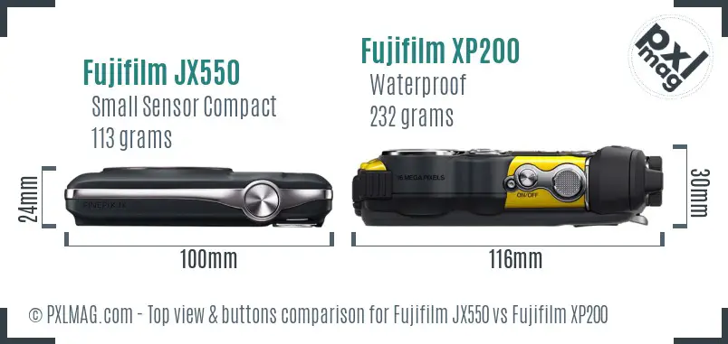 Fujifilm JX550 vs Fujifilm XP200 top view buttons comparison