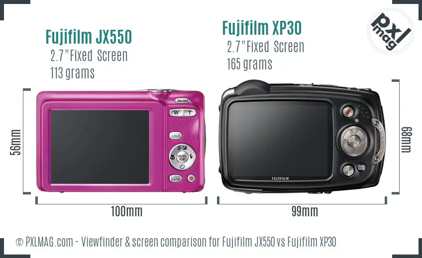 Fujifilm JX550 vs Fujifilm XP30 Screen and Viewfinder comparison
