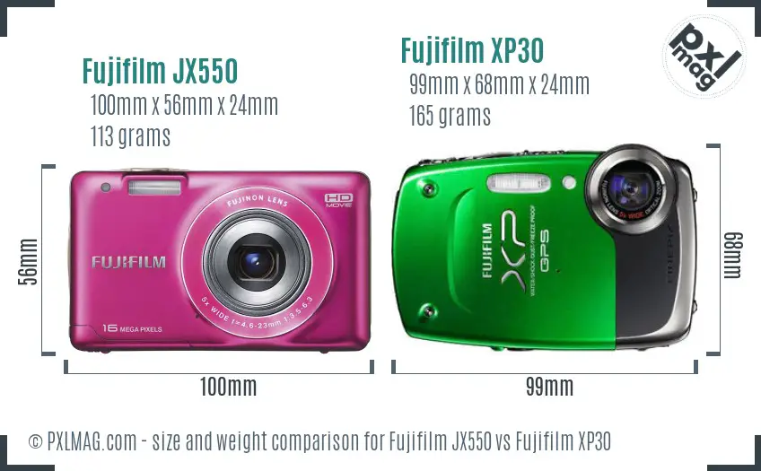 Fujifilm JX550 vs Fujifilm XP30 size comparison