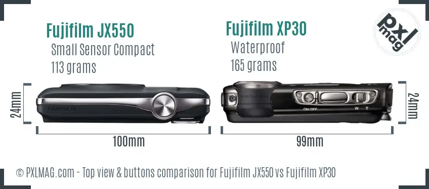 Fujifilm JX550 vs Fujifilm XP30 top view buttons comparison