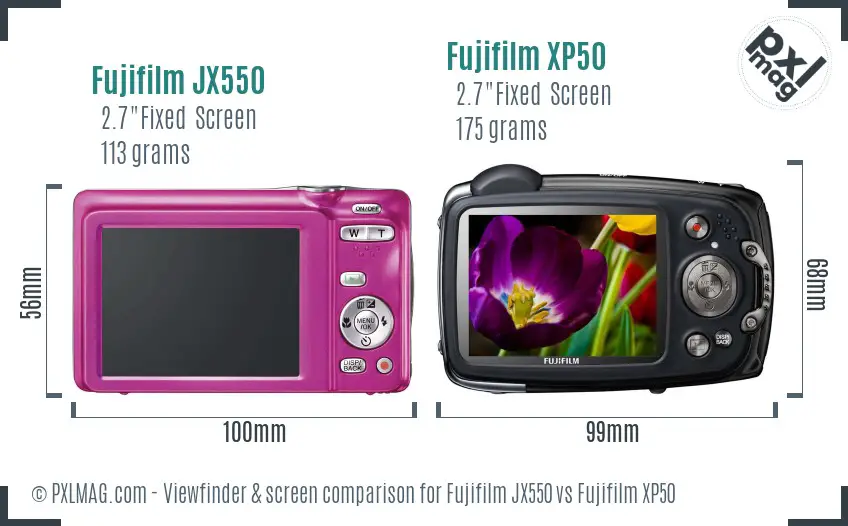 Fujifilm JX550 vs Fujifilm XP50 Screen and Viewfinder comparison