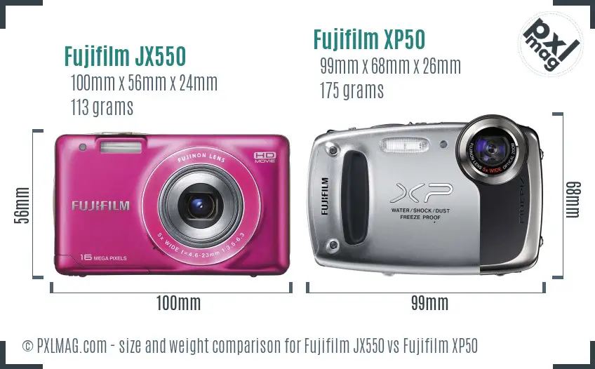 Fujifilm JX550 vs Fujifilm XP50 size comparison
