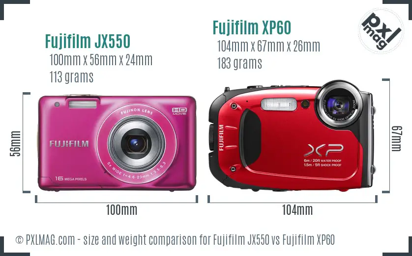 Fujifilm JX550 vs Fujifilm XP60 size comparison