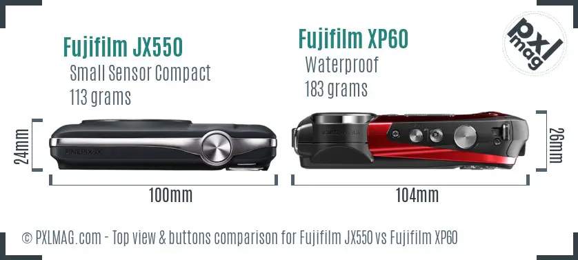 Fujifilm JX550 vs Fujifilm XP60 top view buttons comparison