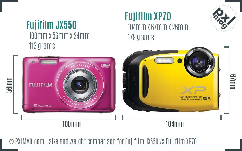 Fujifilm JX550 vs Fujifilm XP70 size comparison