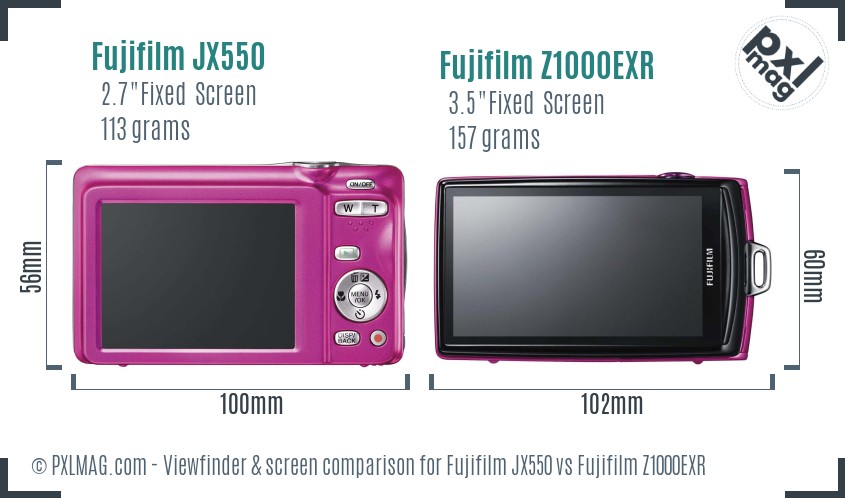 Fujifilm JX550 vs Fujifilm Z1000EXR Screen and Viewfinder comparison