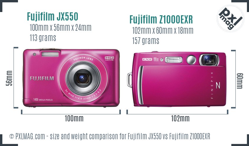 Fujifilm JX550 vs Fujifilm Z1000EXR size comparison