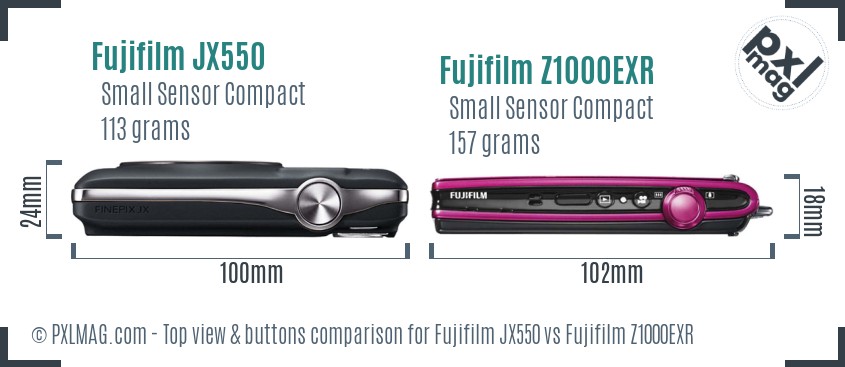 Fujifilm JX550 vs Fujifilm Z1000EXR top view buttons comparison