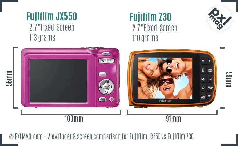 Fujifilm JX550 vs Fujifilm Z30 Screen and Viewfinder comparison
