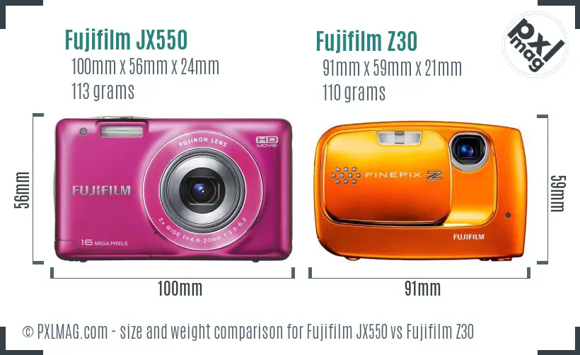 Fujifilm JX550 vs Fujifilm Z30 size comparison