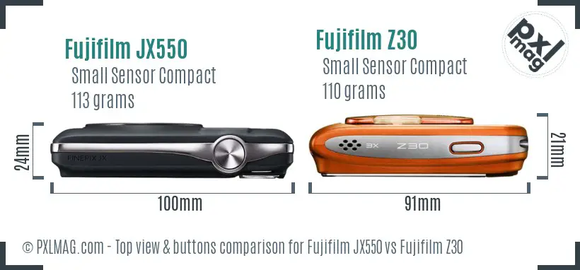 Fujifilm JX550 vs Fujifilm Z30 top view buttons comparison