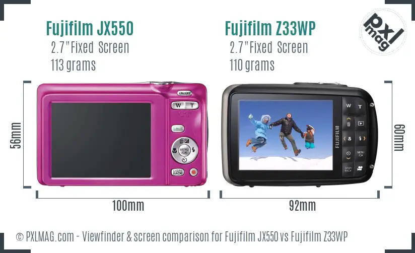 Fujifilm JX550 vs Fujifilm Z33WP Screen and Viewfinder comparison