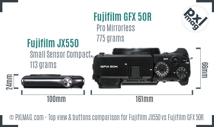 Fujifilm JX550 vs Fujifilm GFX 50R top view buttons comparison