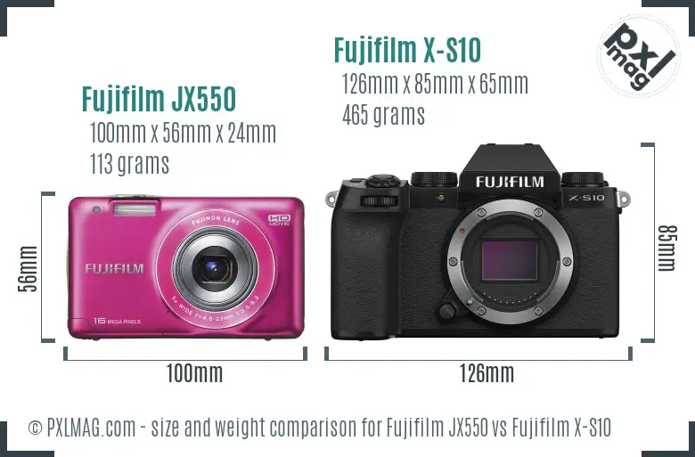 Fujifilm JX550 vs Fujifilm X-S10 size comparison
