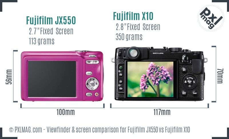 Fujifilm JX550 vs Fujifilm X10 Screen and Viewfinder comparison